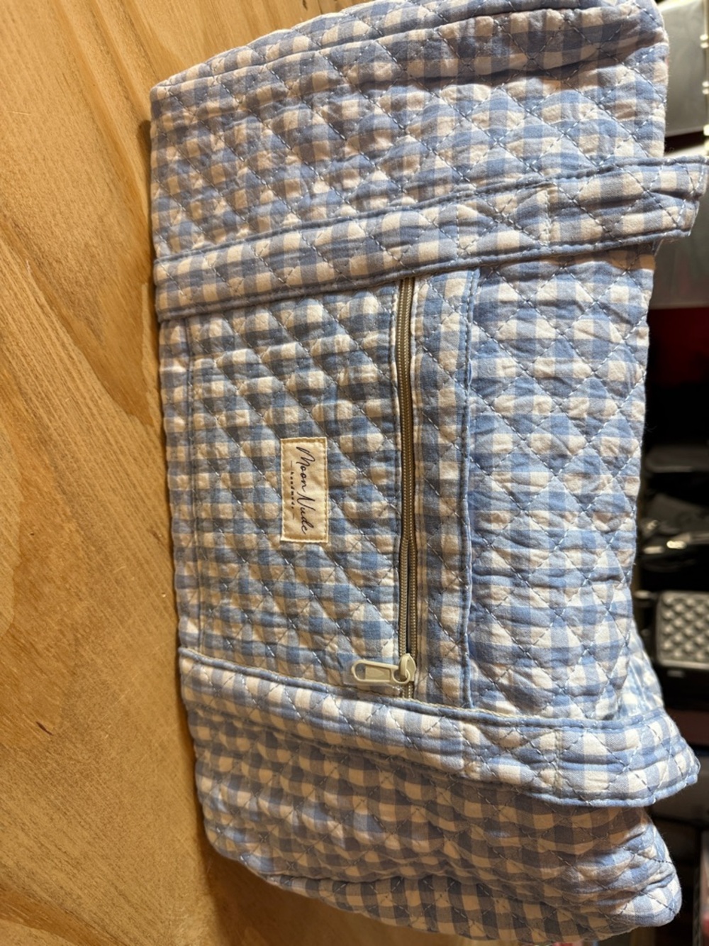 Moon Nude light Blue and White Quilted Gingham Tote